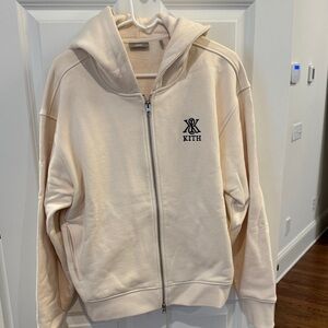 Kith Women’s Beige Zip-Up Hoodie with amazing graphic on back - NWOT size L